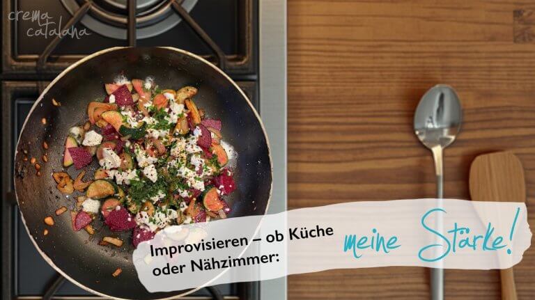 Improvisiertes Pfannengericht aus roter Bete, Zucchini, Feta und Kräutern – Sinnbild fürs Improvisieren